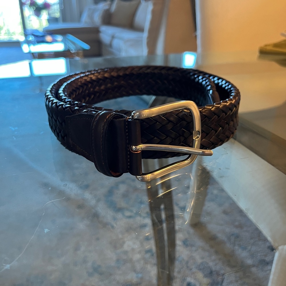 Italian Brown Leather Belt Woven Size 42